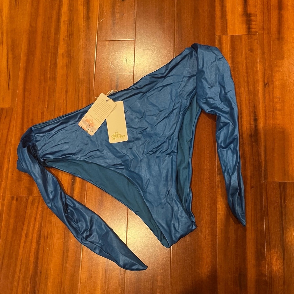 New NWT Agua Bendita Isabella Nettuno Blue Bikini Bottom Tie Knot‎ Swim Plus 2X